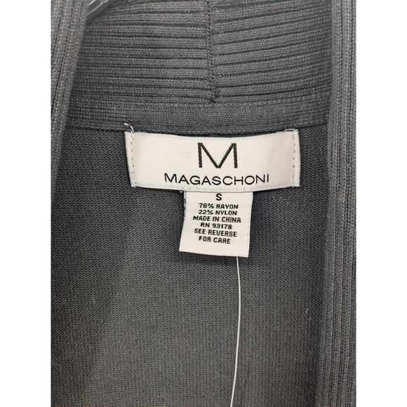 Magaschoni Open Front Cardigan Small Black Ribbed Knit Long Sleeve Front Pockets - Picture 6 of 12